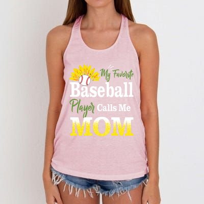 My Favorite Baseball Player Calls Me Mom Baseball Sunflower Gift Women's Knotted Racerback Tank