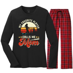 My Favorite Baseball Player Calls Me Mom Mothers Day Women's Long Sleeve Flannel Pajama Set 