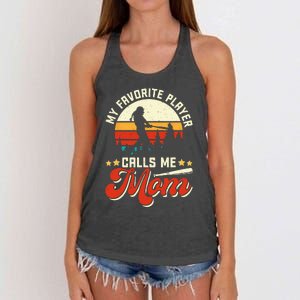 My Favorite Baseball Player Calls Me Mom Mothers Day Women's Knotted Racerback Tank