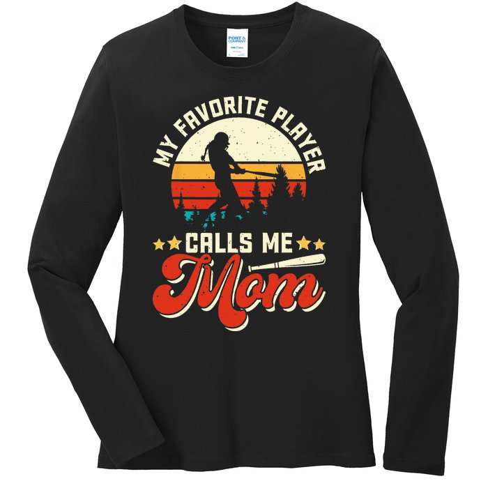 My Favorite Baseball Player Calls Me Mom Mothers Day Ladies Long Sleeve Shirt