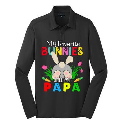 My Favorite Bunnies Call Me Papa Funny Easter Grand Dad Funny Gift Silk Touch Performance Long Sleeve Polo