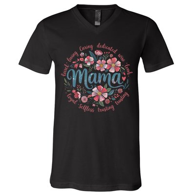 Mama Floral Boho Style She Is Mom Mothers Day V-Neck T-Shirt