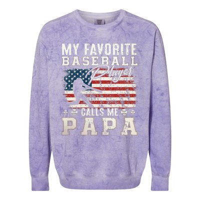 My Favorite Baseball Player Calls Me Papa American Flag Colorblast Crewneck Sweatshirt