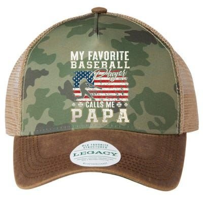 My Favorite Baseball Player Calls Me Papa American Flag Legacy Tie Dye Trucker Hat