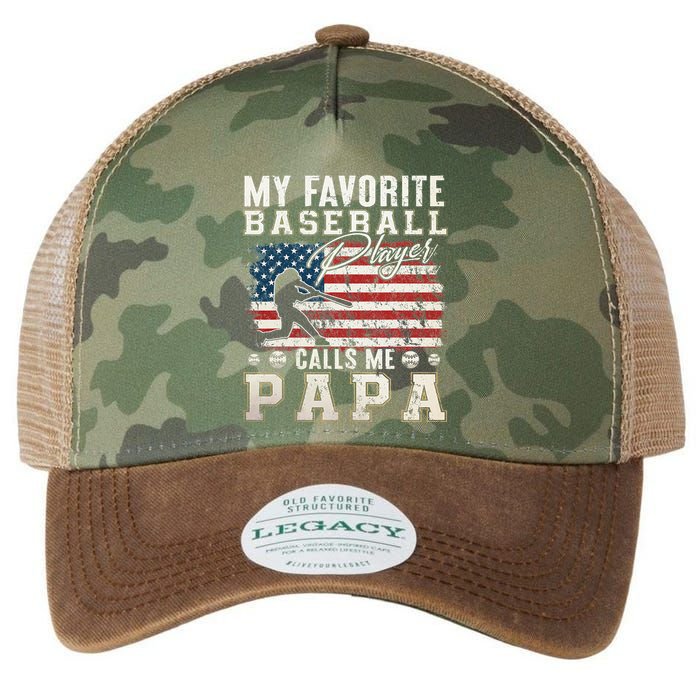 My Favorite Baseball Player Calls Me Papa American Flag Legacy Tie Dye Trucker Hat