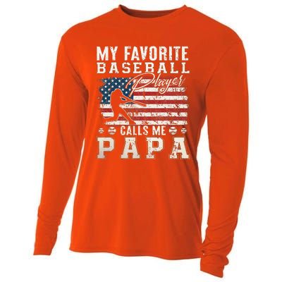 My Favorite Baseball Player Calls Me Papa American Flag Cooling Performance Long Sleeve Crew