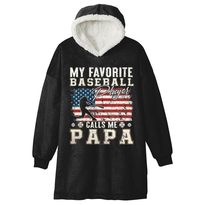 My Favorite Baseball Player Calls Me Papa American Flag Hooded Wearable Blanket