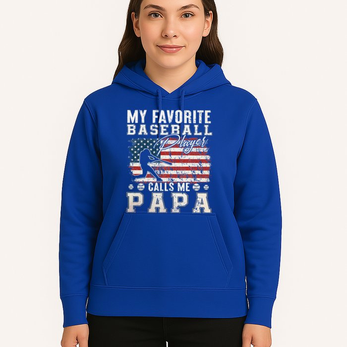 My Favorite Baseball Player Calls Me Papa American Flag Hoodie