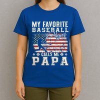 My Favorite Baseball Player Calls Me Papa American Flag T-Shirt