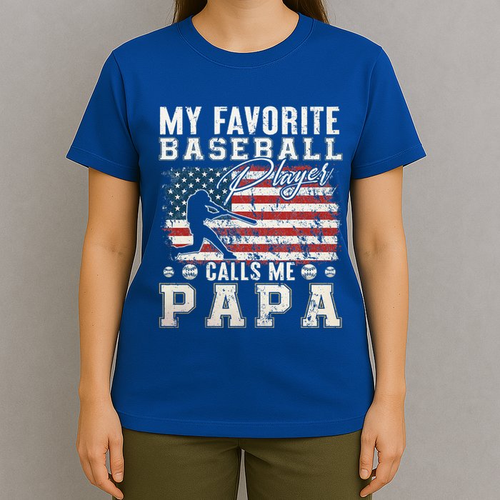 My Favorite Baseball Player Calls Me Papa American Flag T-Shirt