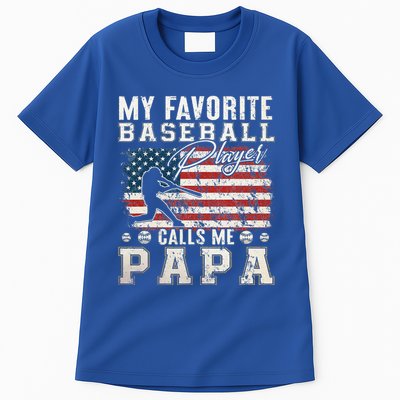 My Favorite Baseball Player Calls Me Papa American Flag Tall T-Shirt
