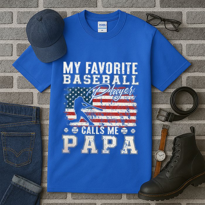 My Favorite Baseball Player Calls Me Papa American Flag Tall T-Shirt
