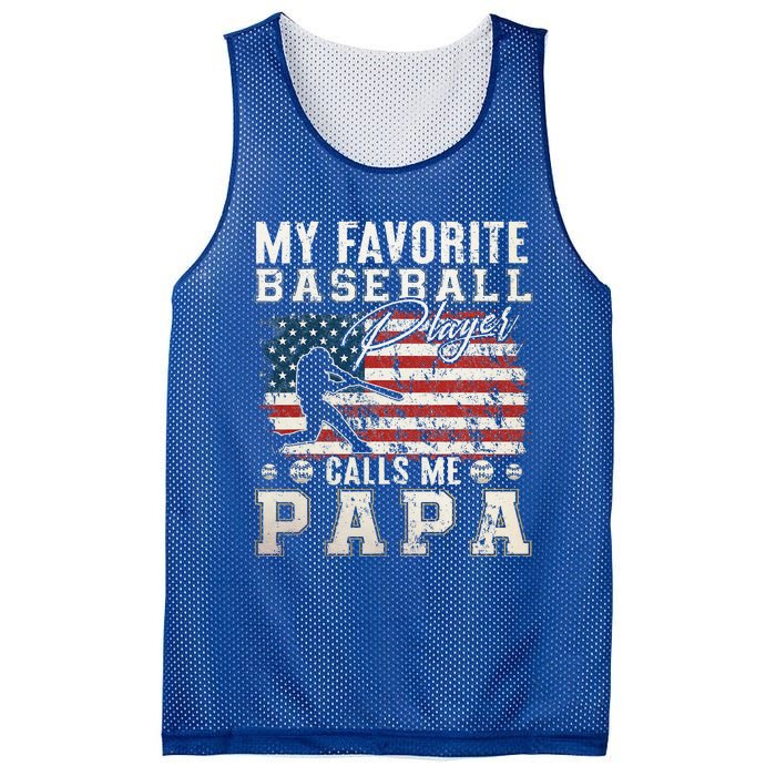 My Favorite Baseball Player Calls Me Papa American Flag Mesh Reversible Basketball Jersey Tank