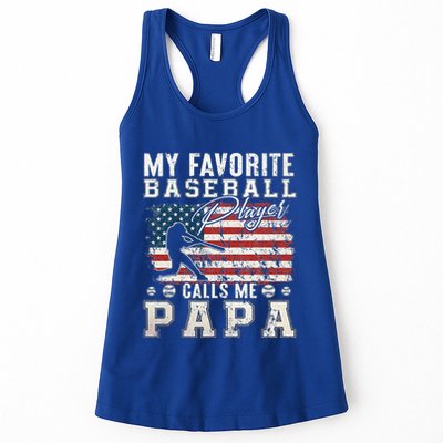 My Favorite Baseball Player Calls Me Papa American Flag Womens Tank Top