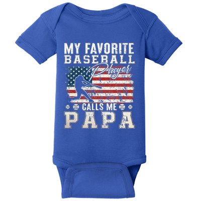 My Favorite Baseball Player Calls Me Papa American Flag Baby Bodysuit