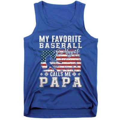 My Favorite Baseball Player Calls Me Papa American Flag Tank Top