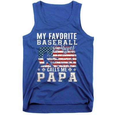 My Favorite Baseball Player Calls Me Papa American Flag Tank Top