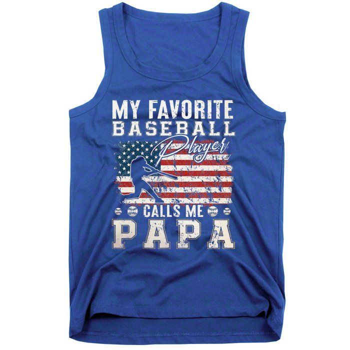 My Favorite Baseball Player Calls Me Papa American Flag Tank Top