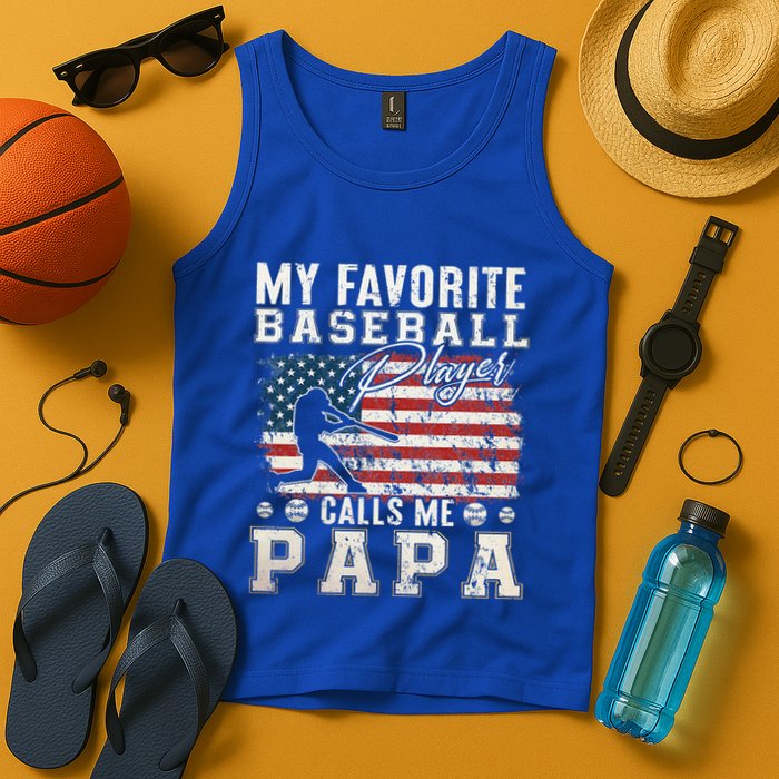 My Favorite Baseball Player Calls Me Papa American Flag Tank Top