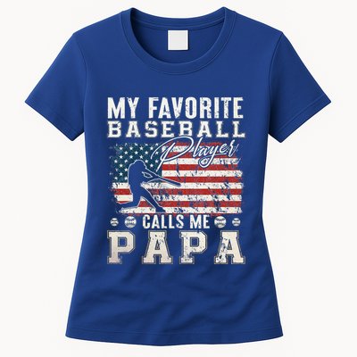 My Favorite Baseball Player Calls Me Papa American Flag Womens T-Shirt