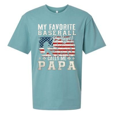 My Favorite Baseball Player Calls Me Papa American Flag Sueded Cloud Jersey T-Shirt