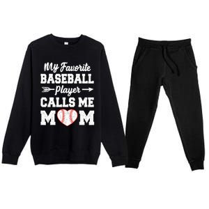 My Favorite Baseball Player Calls Me Mom Mother's Day Baseball Mom Premium Crewneck Sweatsuit Set