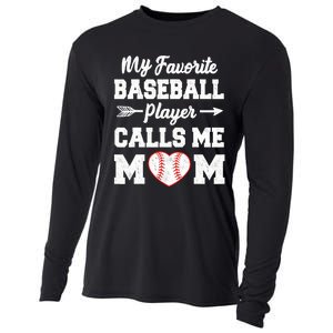 My Favorite Baseball Player Calls Me Mom Mother's Day Baseball Mom Cooling Performance Long Sleeve Crew