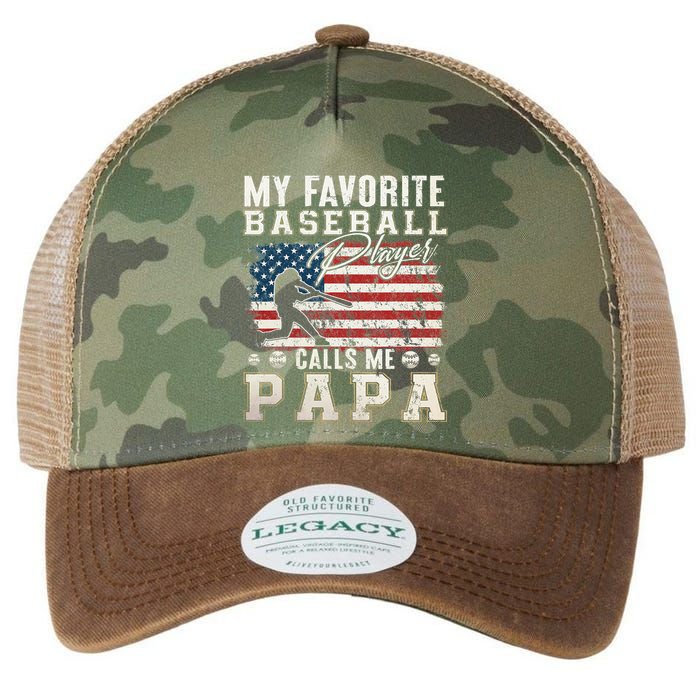 My Favorite Baseball Player Calls Me Papa American Flag Legacy Tie Dye Trucker Hat