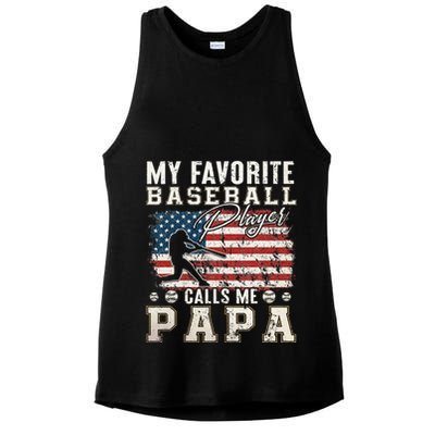 My Favorite Baseball Player Calls Me Papa American Flag Ladies PosiCharge Tri-Blend Wicking Tank