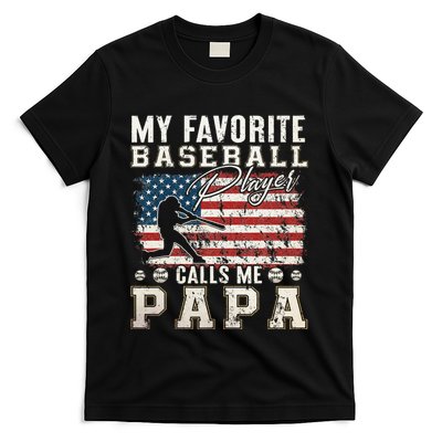 My Favorite Baseball Player Calls Me Papa American Flag T-Shirt