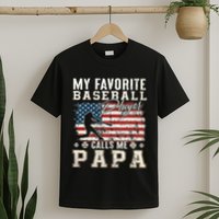My Favorite Baseball Player Calls Me Papa American Flag T-Shirt