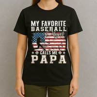 My Favorite Baseball Player Calls Me Papa American Flag T-Shirt
