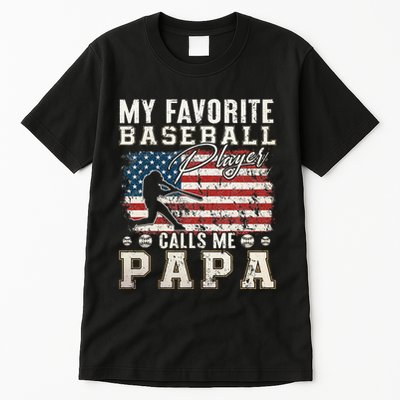 My Favorite Baseball Player Calls Me Papa American Flag Tall T-Shirt