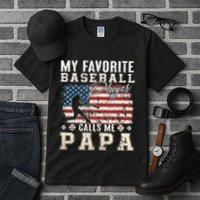 My Favorite Baseball Player Calls Me Papa American Flag Tall T-Shirt