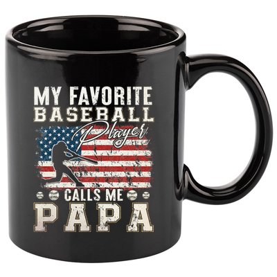 My Favorite Baseball Player Calls Me Papa American Flag 11oz C Handle Ceramic Mug