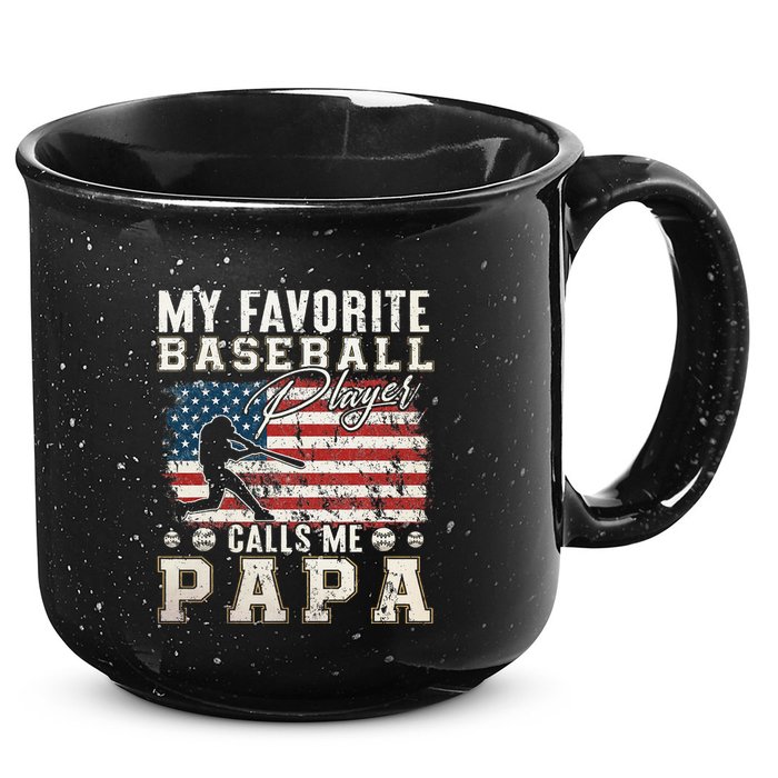 My Favorite Baseball Player Calls Me Papa American Flag 15oz Campfire Ceramic Mug