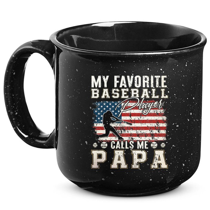 My Favorite Baseball Player Calls Me Papa American Flag 15oz Campfire Ceramic Mug