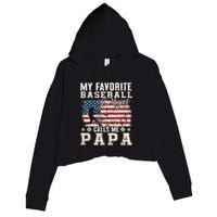 My Favorite Baseball Player Calls Me Papa American Flag Crop Fleece Hoodie