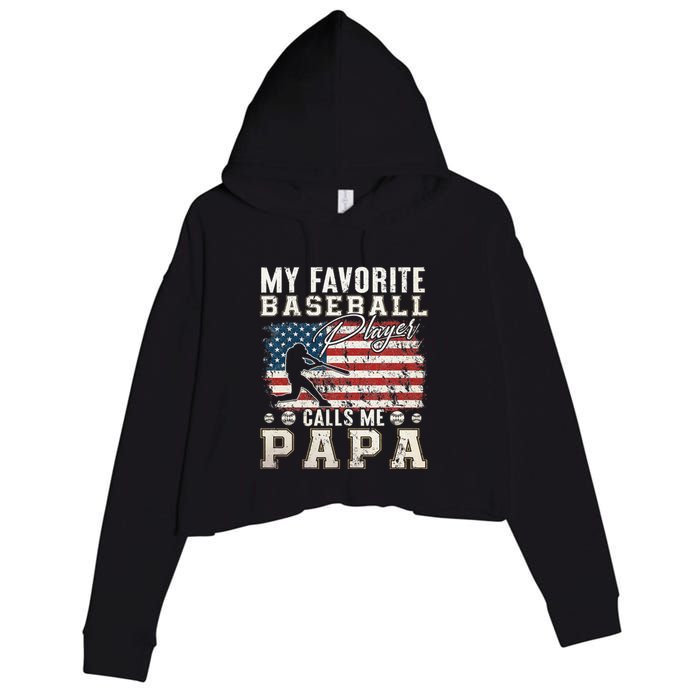 My Favorite Baseball Player Calls Me Papa American Flag Crop Fleece Hoodie