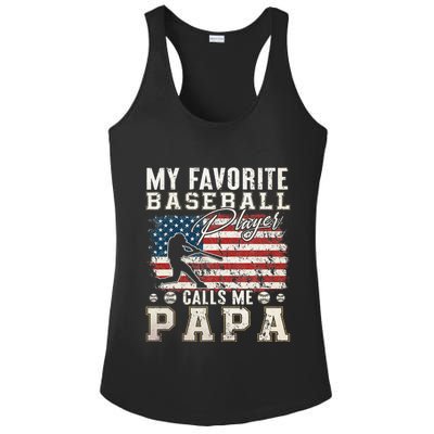 My Favorite Baseball Player Calls Me Papa American Flag Ladies PosiCharge Competitor Racerback Tank