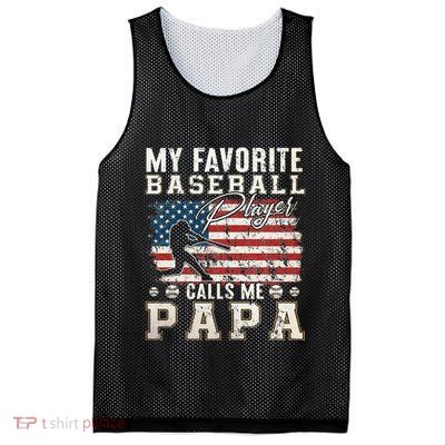 My Favorite Baseball Player Calls Me Papa American Flag Mesh Reversible Basketball Jersey Tank