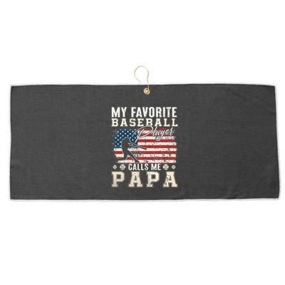 My Favorite Baseball Player Calls Me Papa American Flag Large Microfiber Waffle Golf Towel