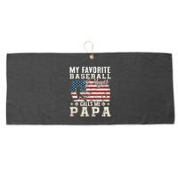 My Favorite Baseball Player Calls Me Papa American Flag Large Microfiber Waffle Golf Towel