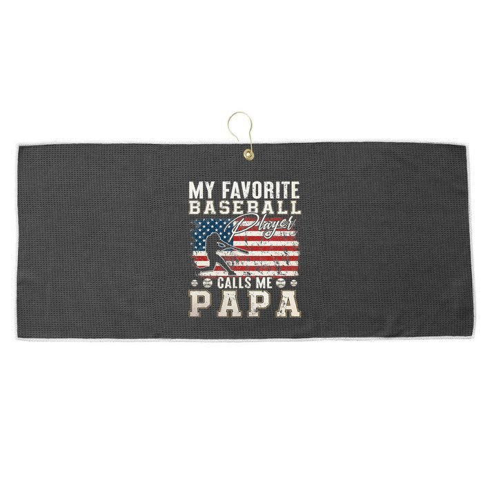 My Favorite Baseball Player Calls Me Papa American Flag Large Microfiber Waffle Golf Towel