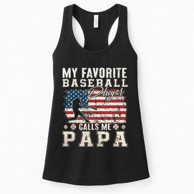 My Favorite Baseball Player Calls Me Papa American Flag Womens Tank Top