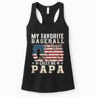 My Favorite Baseball Player Calls Me Papa American Flag Womens Tank Top