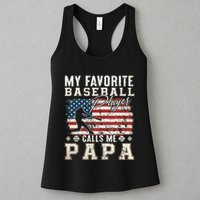 My Favorite Baseball Player Calls Me Papa American Flag Womens Tank Top