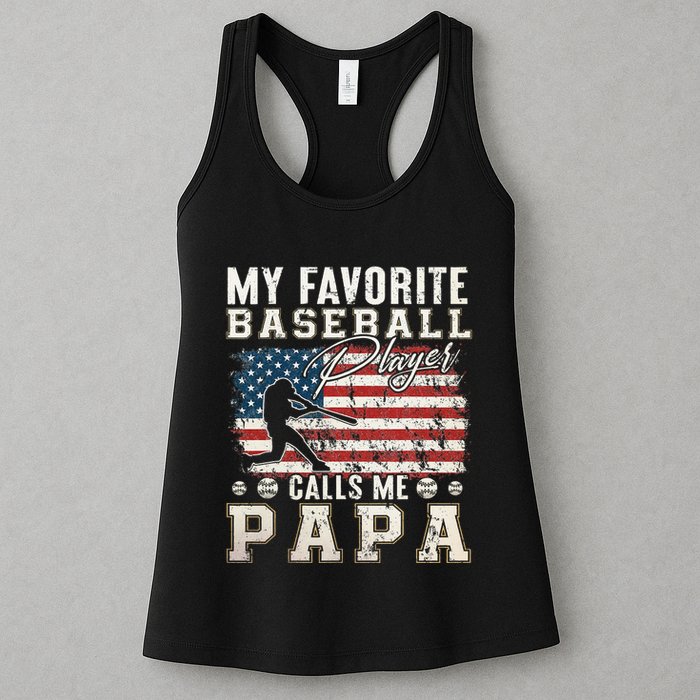 My Favorite Baseball Player Calls Me Papa American Flag Womens Tank Top