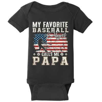 My Favorite Baseball Player Calls Me Papa American Flag Baby Bodysuit