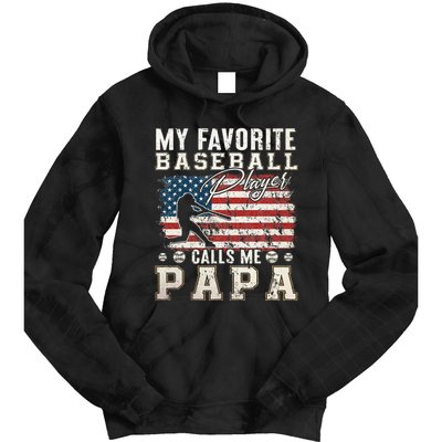 My Favorite Baseball Player Calls Me Papa American Flag Tie Dye Hoodie